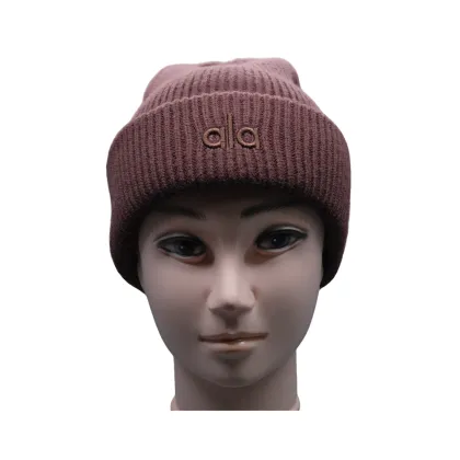 Stylish Red Brown Knitted Hat with Embroidery