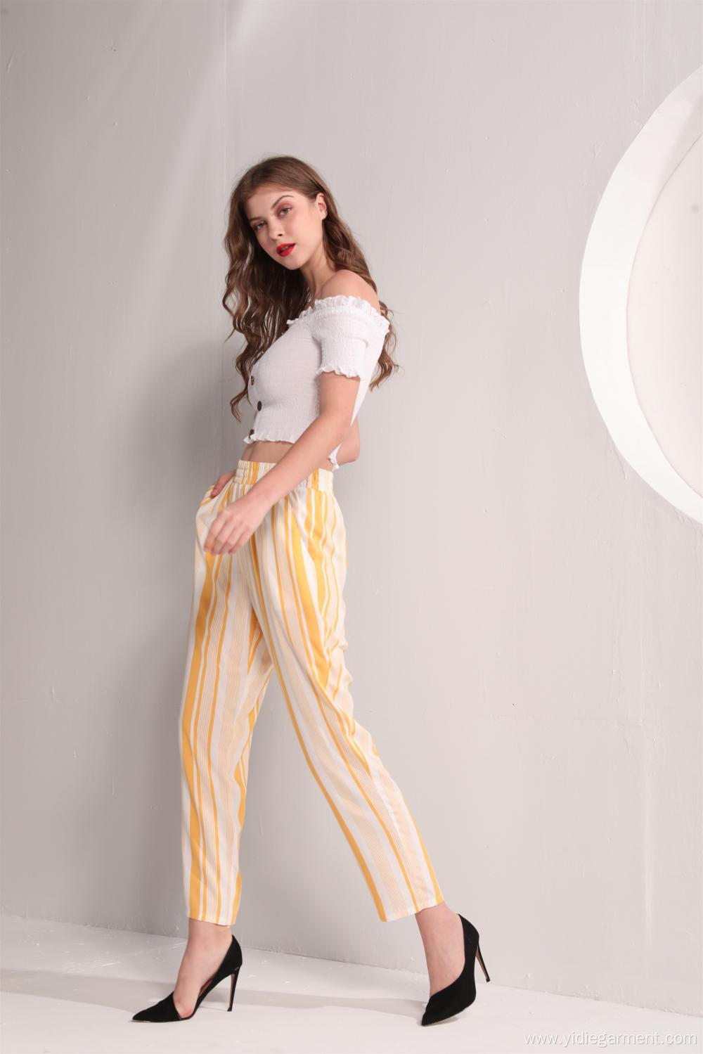 Yellow Stripe Viscose Summer Trousers