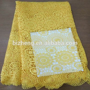 yellow/blue/red polyester embroidery cord lace fabric