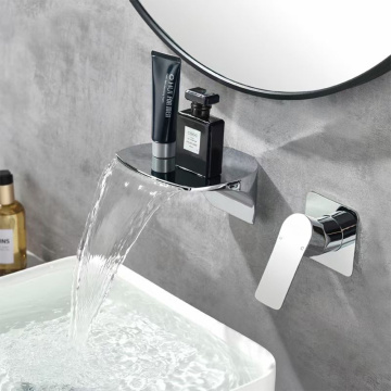 Chrome polished Wall Mount waterfall Bathroom Faucet