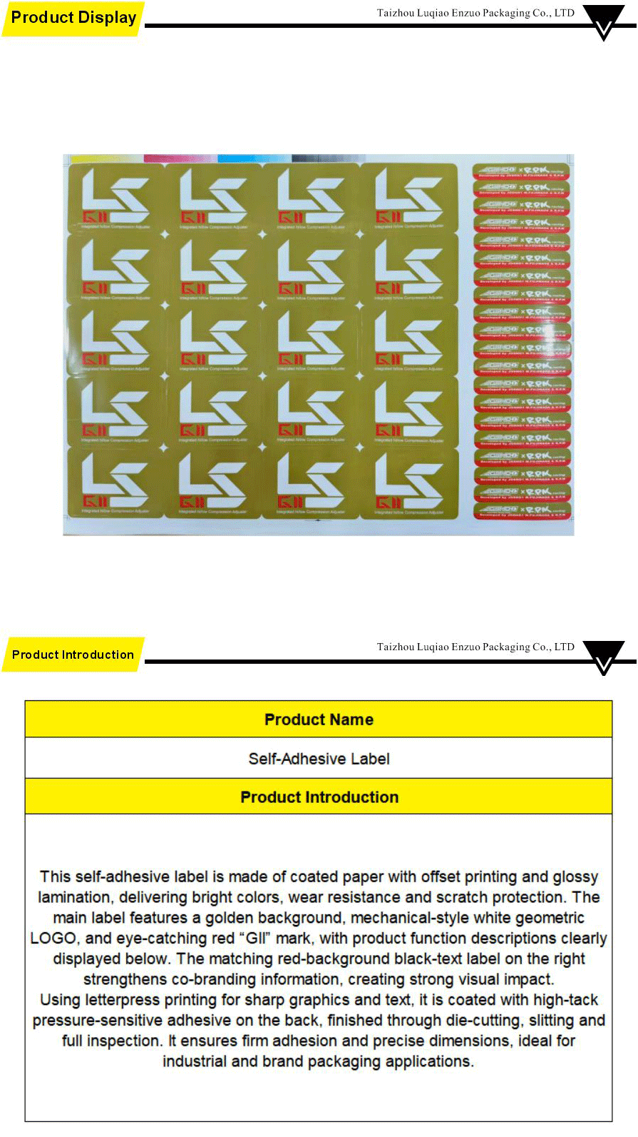 Adhesive Label for Product Identification