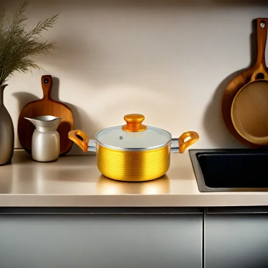 Professional Kitchen Cookware: Gold-Coated Non-Stick Forged Aluminum Sauce & Soup Pot Set
