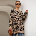 Kvinnors avslappnade leopardtryck långärmade tröjor toppar