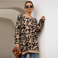 Maglioni a maniche lunghe con stampa leopardata casual