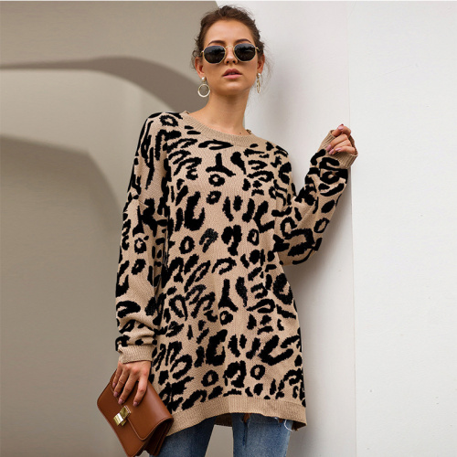 Women`s Casual Leopard Print Long Sleeve Sweaters Tops