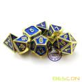 Bescon Deluxe Golden and Blue Enamel Solid Metal Polyhedral Role Playing RPG Game Dice Set (7 Die in Pack)