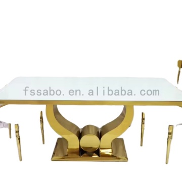 White Glass Luxury Hotel Banquet Furniture Stainless Steel Table Chair Set