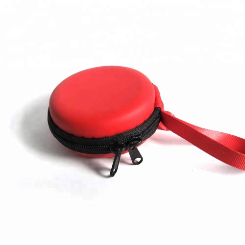 Mini Portable EVA Earbud Case Round Red Zipper Storage Organizer Case with Wrist Strap