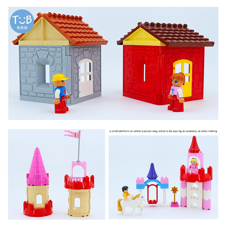Big Building Blocks Model Castle House Accessories Roof Tiles Cylinder Podium Compatible with Duploed children baby DIY Toys