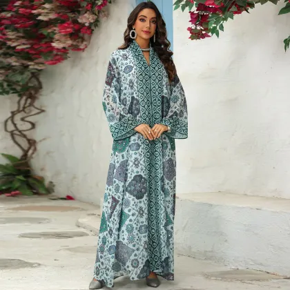 Printed Chiffon Modest Maxi Dress