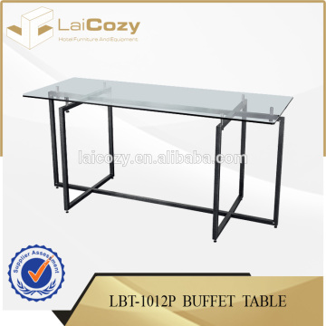 Hotel matal buffet glass table / restaurant buffet glasstable/ buffet table for restaurant