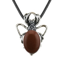 Red Goldstone 13X18mm Cabs Antique Silver Alloy Spider Pendant Necklace 45cm Black Cord