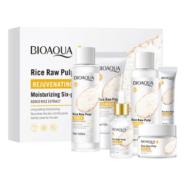 Rice Raw Pulp Facial Toner Essence Lotion Kit - 6pcs Set for Moisturizing, Whitening, and Pore Minimization