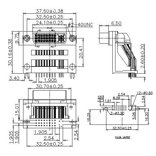 DVI 24+5 Female Angle DIP Type Frame Height