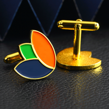 Botão de punho de homem banhado a ouro com logotipo próprio personalizado