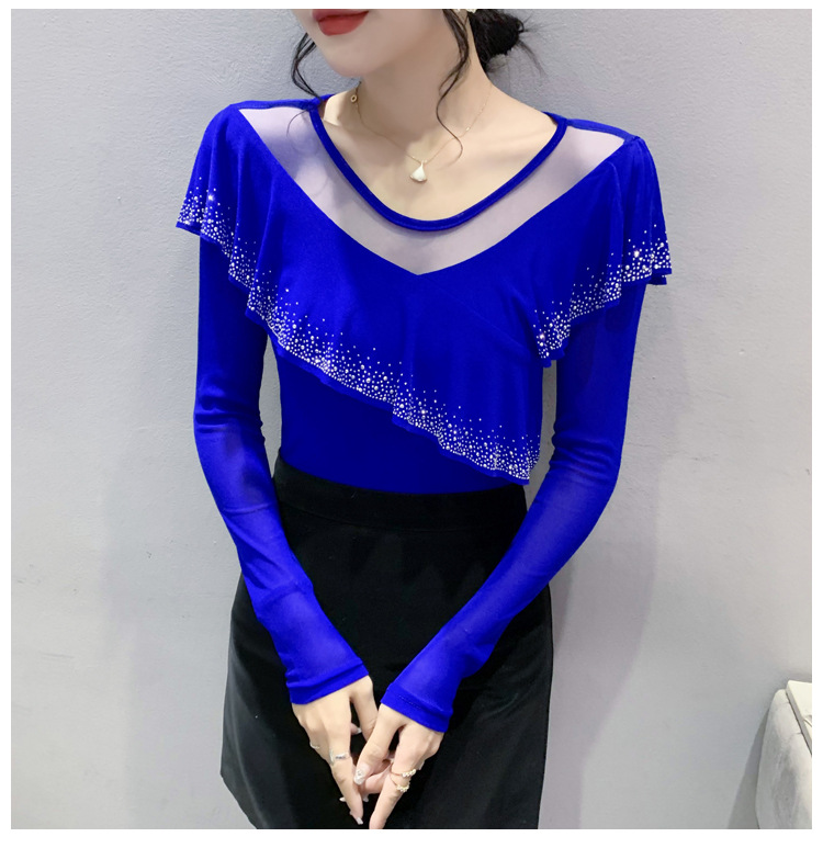 Mesh Fashion Round Neck Damens Tops