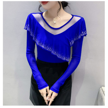 Mesh Fashion Round Neck Women&#39;s Tops