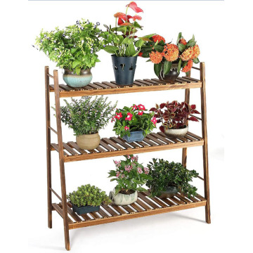 Folding Flower Rack With 3tiers Shelf Wooden Rack