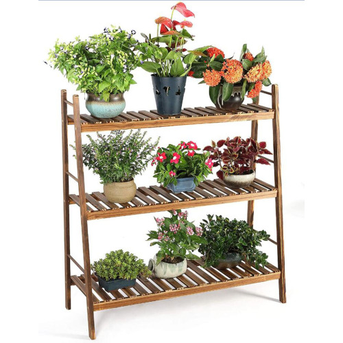 Folding Plant Display Shelf Folding Flower Rack With 3tiers Shelf Wooden Rack Supplier