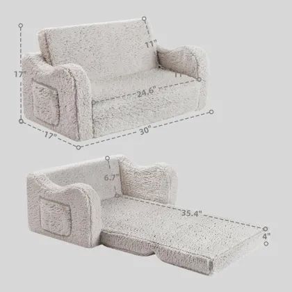 2 Seat Convertible Kids Sofa Bed - Toddler Couch for Children