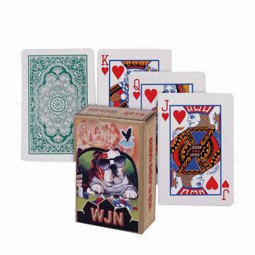 Playing cards, plastic coated, water varnish, glossy lamination, linen finish