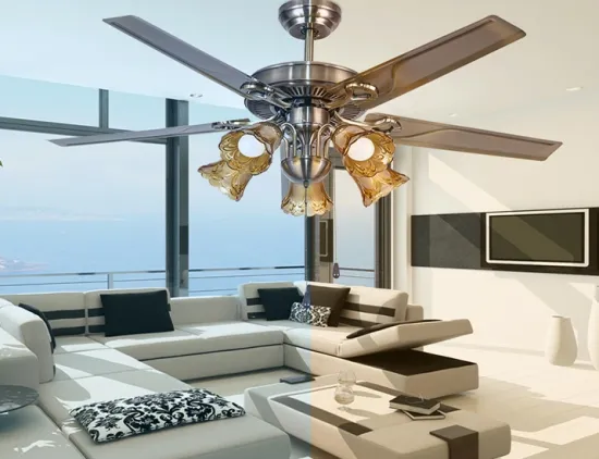 Decorative ceiling fan with bulbs in dining room