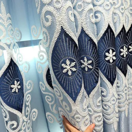 Factory Embroidered Blackout Curtains for Living Room: Sheer Curtains with Poles and Tracks Accessories for Home Décor