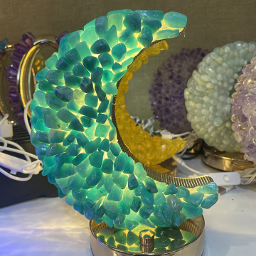 Wholesale DIY Natural Crystal Amethyst Tooth Flower Moon Light Lamp for Home Decoration