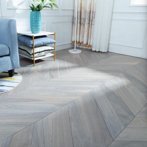 Chevron style grey walnut engineered hardwood flooring