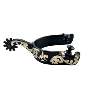 Black Steel Reining Spurs With Floral Decorations