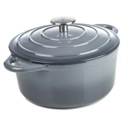 Enameled Cast Iron Dutch Oven - Dark Grey Soup Pot with Double Ears