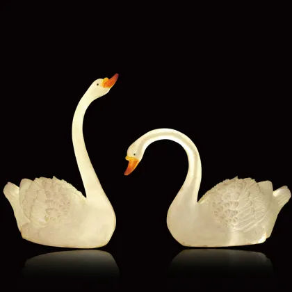 Lifelike Fiberglass LED Swans: High-Quality Marine Animal Sculptures for Amusement Park Decor