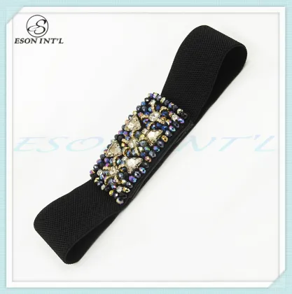 Popular China Wholesale Women Colorful Elastic Rhinestone Dressy Belt
