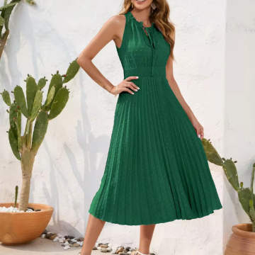 Custom Casual Midi Dress Sleeveless Pleated