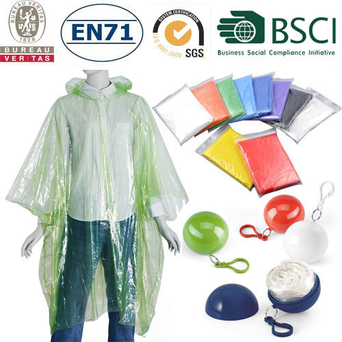 Promotion Foldable Plastic Rain Poncho In Pocket