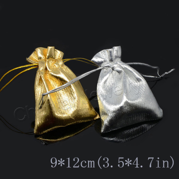 Hot sale Gold/Silver color packaging display & jewelry pouches 9*12mm , jewelry bag/pouch for chrismas gift