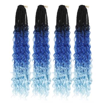Box Braids Crochet Hair Ombre Goddess Box Braids With Curly Senegalese Twist Synthetic Crochet Braiding Hair Extensions