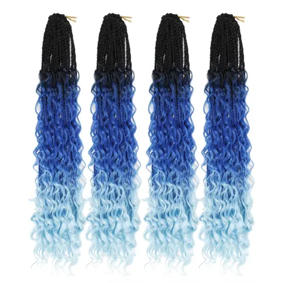 Box Braids Crochet Hair Ombre Goddess Box Braids With Curly Senegalese Twist Synthetic Crochet Braiding Hair Extensions