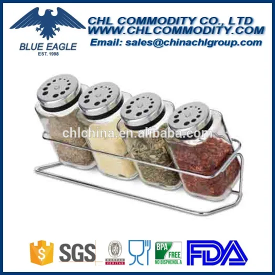 Wholesales glass spice jar with rack