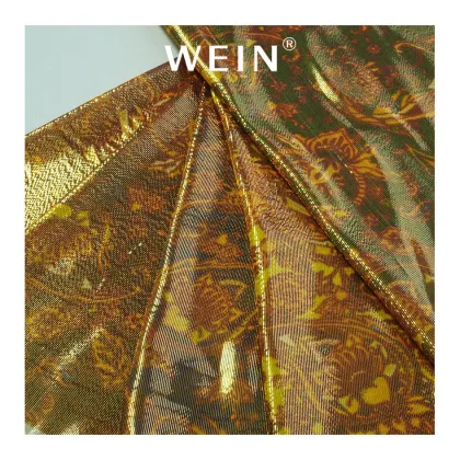 Special Silk Satin Golden Stripe Fabric 80% Silk 20% Golden Lines Digital Print For Clothing