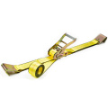 2" 5 Ton 50mm Aluminum Middle Handle Ratchet Buckle Tie Down Yellow Straps With 2 Inch Flat Hooks