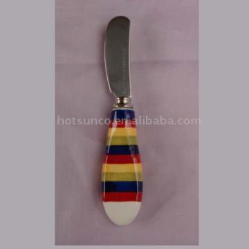 Stainless steel knife with color-glazed porcelain handle