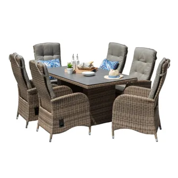 Aluminium Patio Furniture 7 Piece Dining Set - Outdoor Wicker Rattan Garden Sofa with Cushion