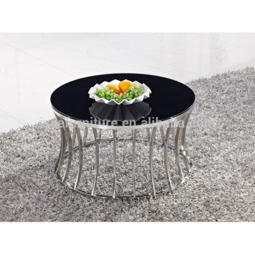 stainless steel round tea table modern coffee table with glass material ID812