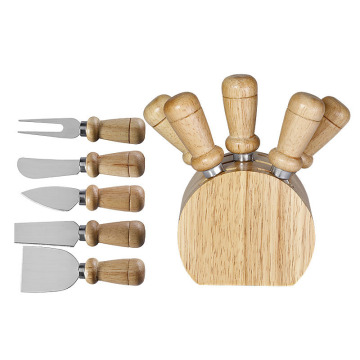 Stainless Steel Cheese Knives with Oak Wood Holder Set for Charcuterie Board