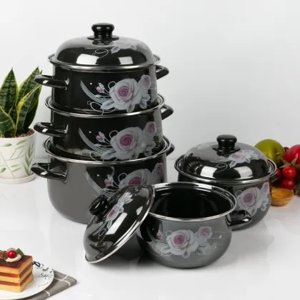 5PCS/Set Black Enamel Cast Iron Cookware Casserole Set Enamel Cook Tools Pot