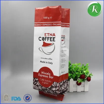 Food Grade Customize Printing Four Side Sealed Aluminium Foil Coffee Packaging Bag With Air Valve