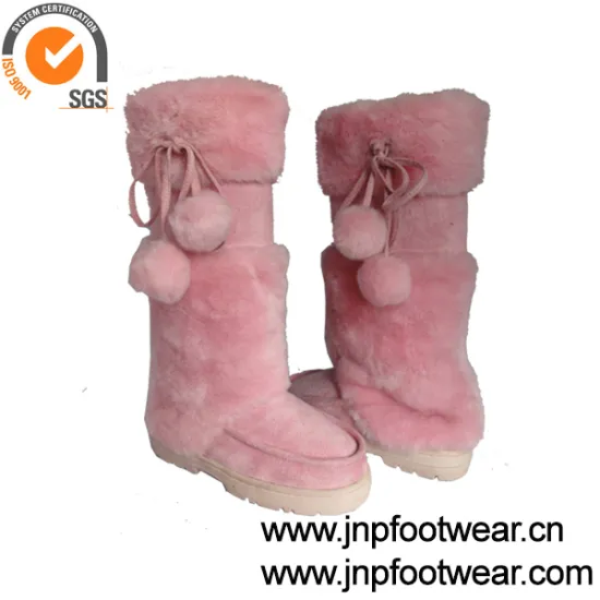 Canadian pink fur winter boots for women with pom