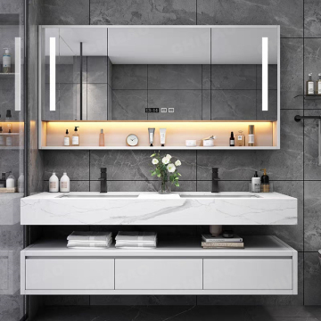 Sintered Stone Modern Floating Bathroom Vanity with Double Sinks