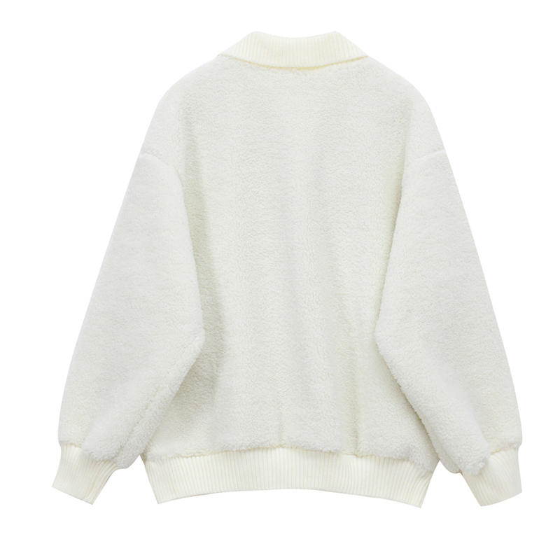 White Faux Fur Sheepskin Sweatshirt Women 2020 Winter Korean V-neck Long Sleeve Female Vintage Oversize Warm Pocket Hoodie Tops